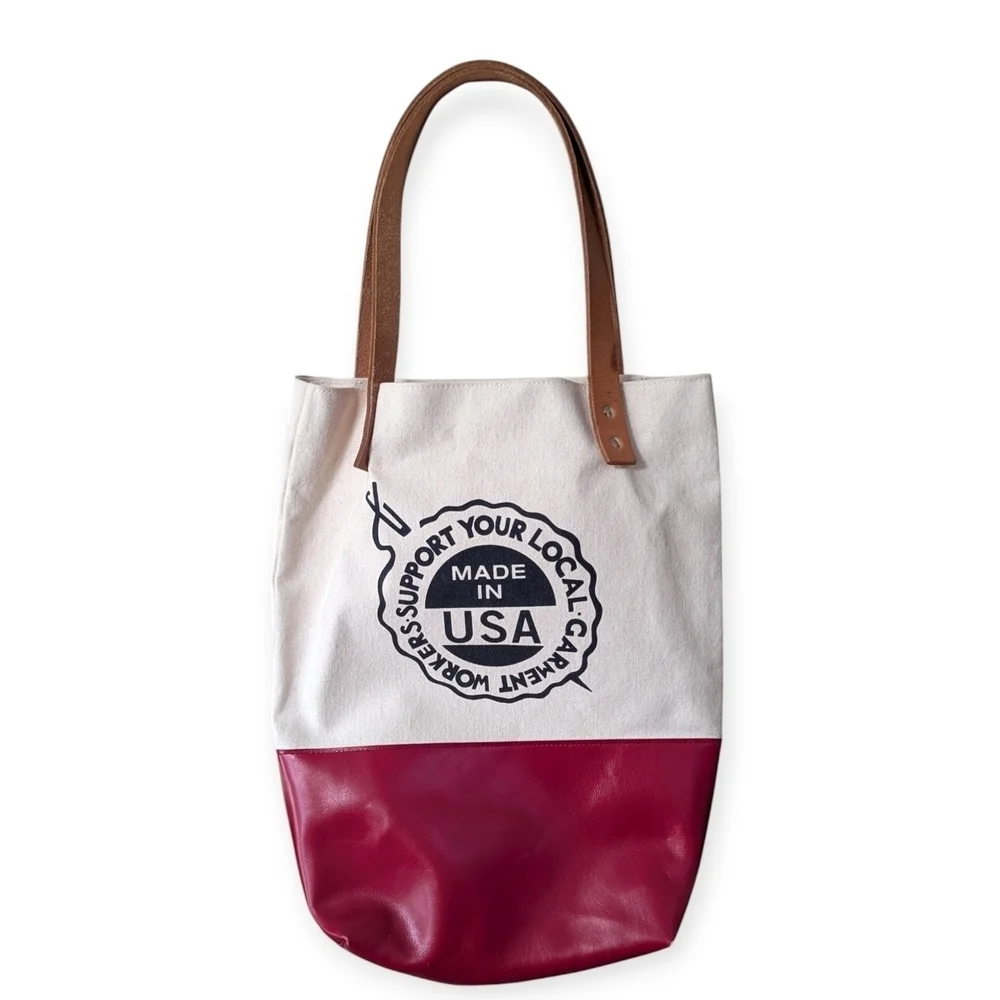 Fleabags Tote Bag with Leather Handles Red and White Handmade in Brooklyn Rare - Picture 10 of 10